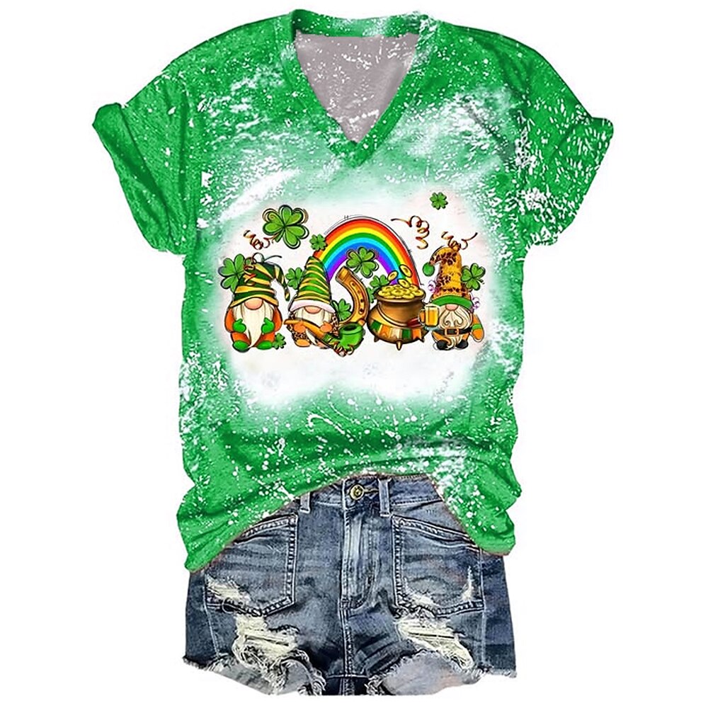 Damen T Shirt Brautkleider schlicht St. Patricks Day Normale Oberteile Kurzarm V Ausschnitt Bedruckt Regular Fit Täglich Rosa Grün Sommer Lightinthebox