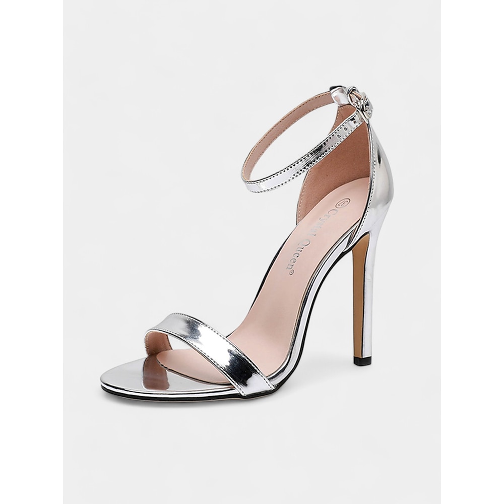 Hochzeitssandalen mit metallischem Stilettoabsatz für Damen - elegante offene Brautschuhe mit verstellbarem Fesselriemen Lightinthebox