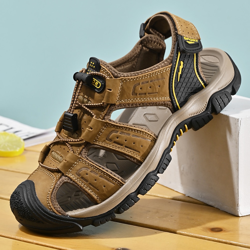 Braune Outdoor-Wandersandalen für Herren mit verstellbaren Riemen und rutschfester Sohle - strapazierfähige Sportsandalen für Trekking, Camping und Sommerabenteuer Lightinthebox