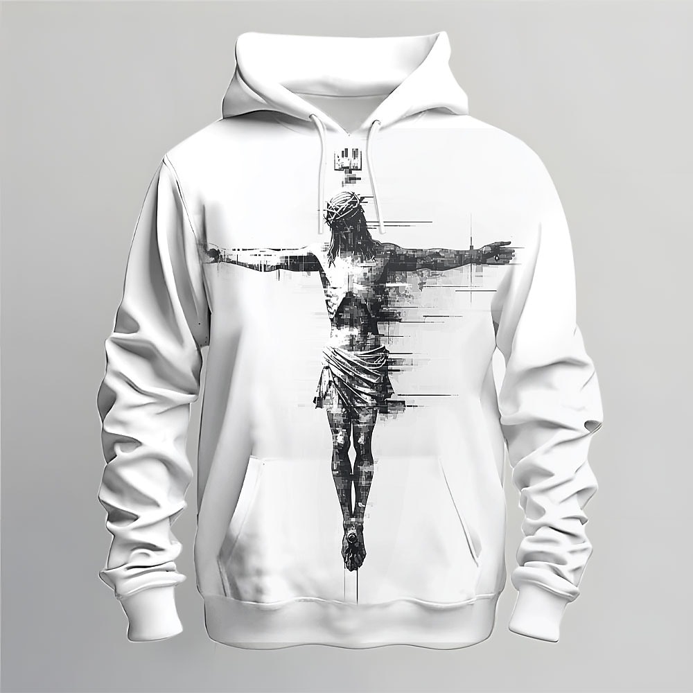 Herren Jesus Hoodies Pullover Oberbekleidung Sweatshirt mit Kapuze Rundhalsausschnitt Modisch 3D-Druck Festtage Strassenmode Weiß Kordelzug Herbst Winter Designer Lightinthebox