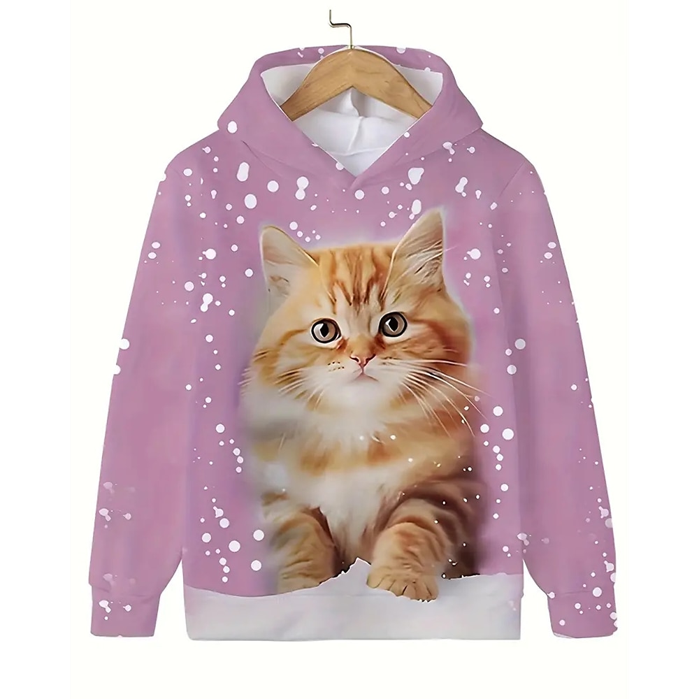 Mädchen 3D Graphic Katze Kapuzenshirt Langarm Herbst Winter Modisch bezaubernd Basic kinderkleidung 4-12 Jahre Mit Kapuze Outdoor Casual Täglich Regular Fit Lightinthebox