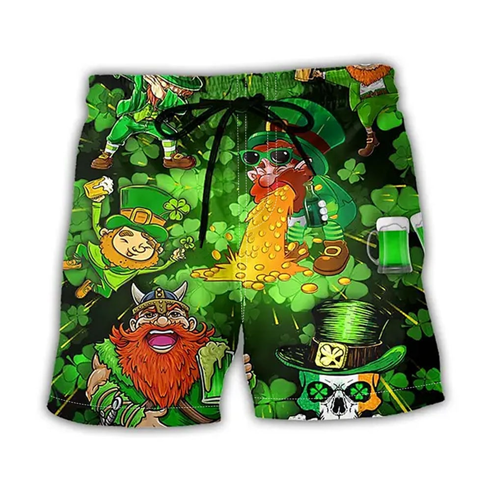 St. Patricks Day Herren Totenkopf Motiv Vierblättriges Kleeblatt Bier Shorts Kurze Hosen Sommer-Shorts Strandshorts Kurze Hosen Mittlere Taillenlinie Vintage Strassenmode Casual Täglich Festtage Lightinthebox