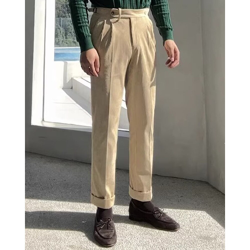 Herren Anzughosen Cordhose Neapel Hosen Hose Hosen Chinesisch Chino Knopf Tasche Einfarbig Komfort Formal Party Arbeit Modisch Klassicher Stil Schwarz Grün Mikro-elastisch Lightinthebox