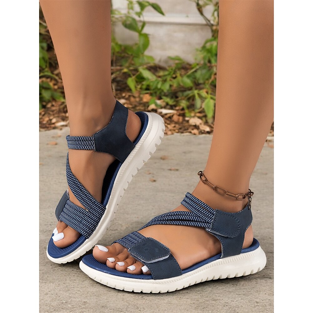 blaue Riemchensandalen für Damen mit Klettverschluss und gepolsterter Sohle - bequeme sportliche Sommerschuhe zum Spazierengehen und für die Freizeit Lightinthebox