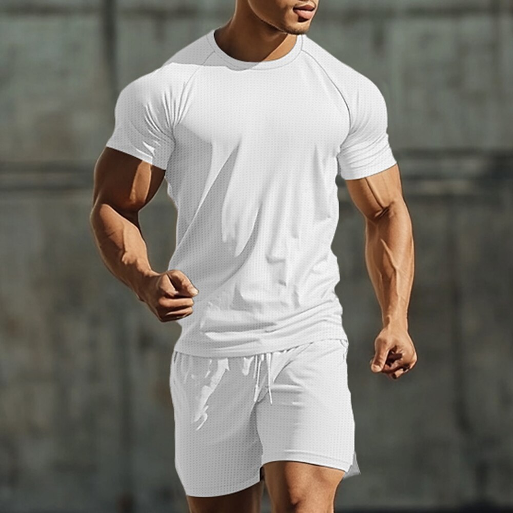 Herren 2 Stück T-Shirt Anzüge Trainingsanzug Tennishemd Shorts und T-Shirt-Set Farbblock Rundhalsausschnitt Urlaub Freizeitskleidung Kurze Ärmel 2 teilig Bekleidung Gymnastik Brautkleider schlicht Lightinthebox