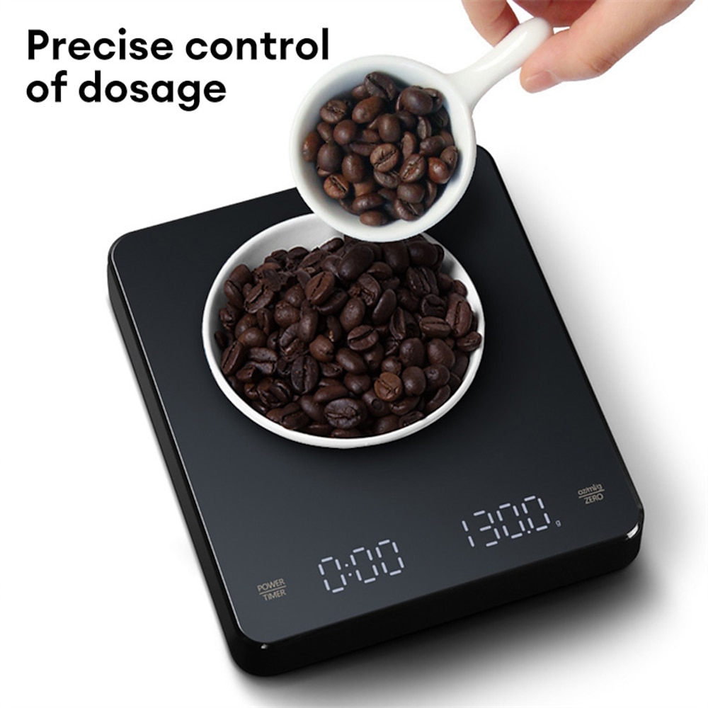 digitale Kaffeewaage mit Timer, LED-Bildschirm, Espresso, USB, 3 kg, max. Wiegebereich 0,1 g, hochpräzise Maßeinheiten in oz/ml/g, Küchenwaage Lightinthebox