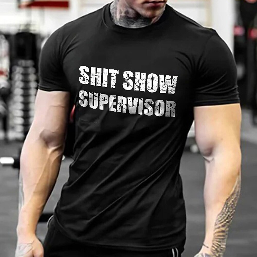 Herren Text Sport und Outdoor T Shirt Kurzarm T-Shirt 3D-Druck Rundhalsausschnitt Hemd Sport Outdoor Strasse Fitnessstudio Schwarz Weiß Sommer Frühling Bekleidung S M L XL XXL XXXL Lightinthebox