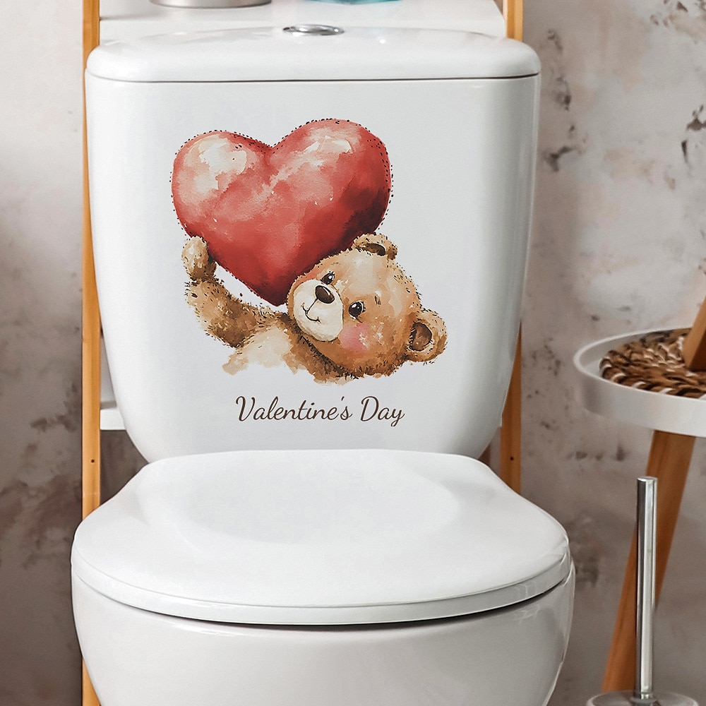 Valentinstag bemalter Bär herzförmiger Badezimmer WC Aufkleber Wohnkultur Aufkleber Lightinthebox