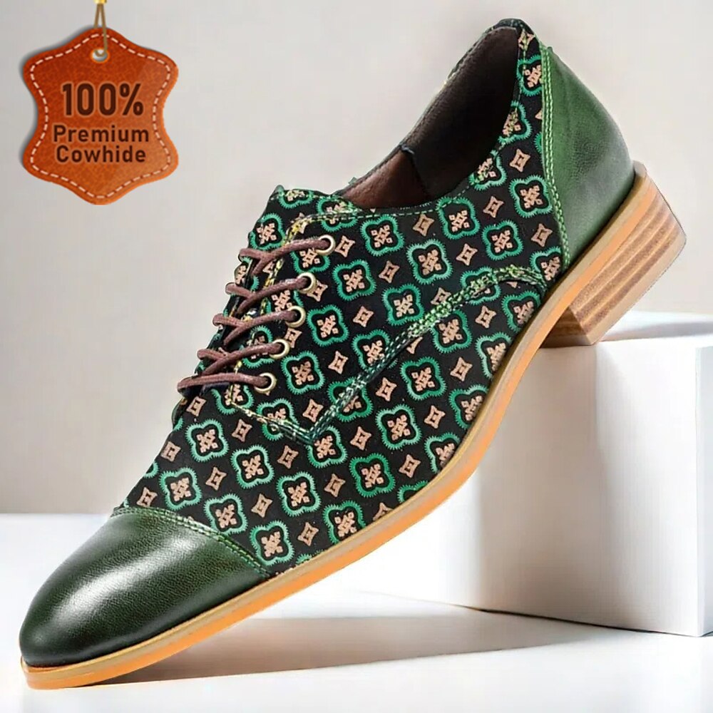 Grüne Oxford-Schuhe für Herren mit Blumenmuster und hochwertigem Rindsleder, stilvolle Schnürschuhe für legere und formelle Anlässe Lightinthebox