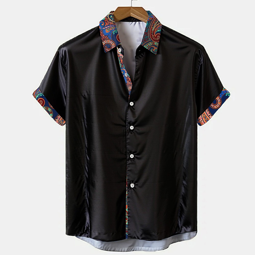 Herren Blumen Abschlussball-Shirt Kurzarm Modisch lässig Party Casual Sommer Frühling Umlegekragen Knopf hoch Schwarz Blau Lightinthebox