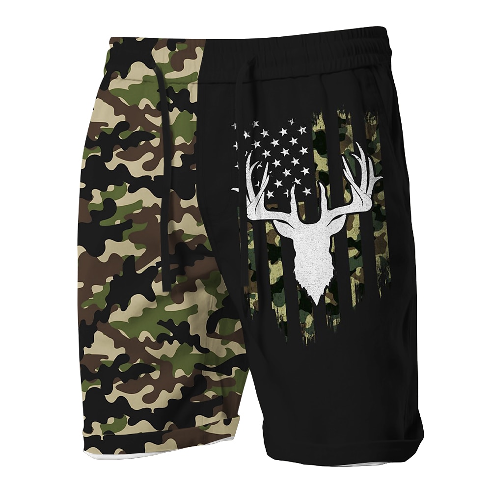 Herren Shorts Kurze Hosen Sommer-Shorts Strandshorts Kurze Hosen Kordelzug Elastische Taille 3D-Druck Tarnfarben Jagd Hirsch Atmungsaktiv Weich Kurz Casual Täglich Festtage Strassenmode Hawaiianisch Lightinthebox