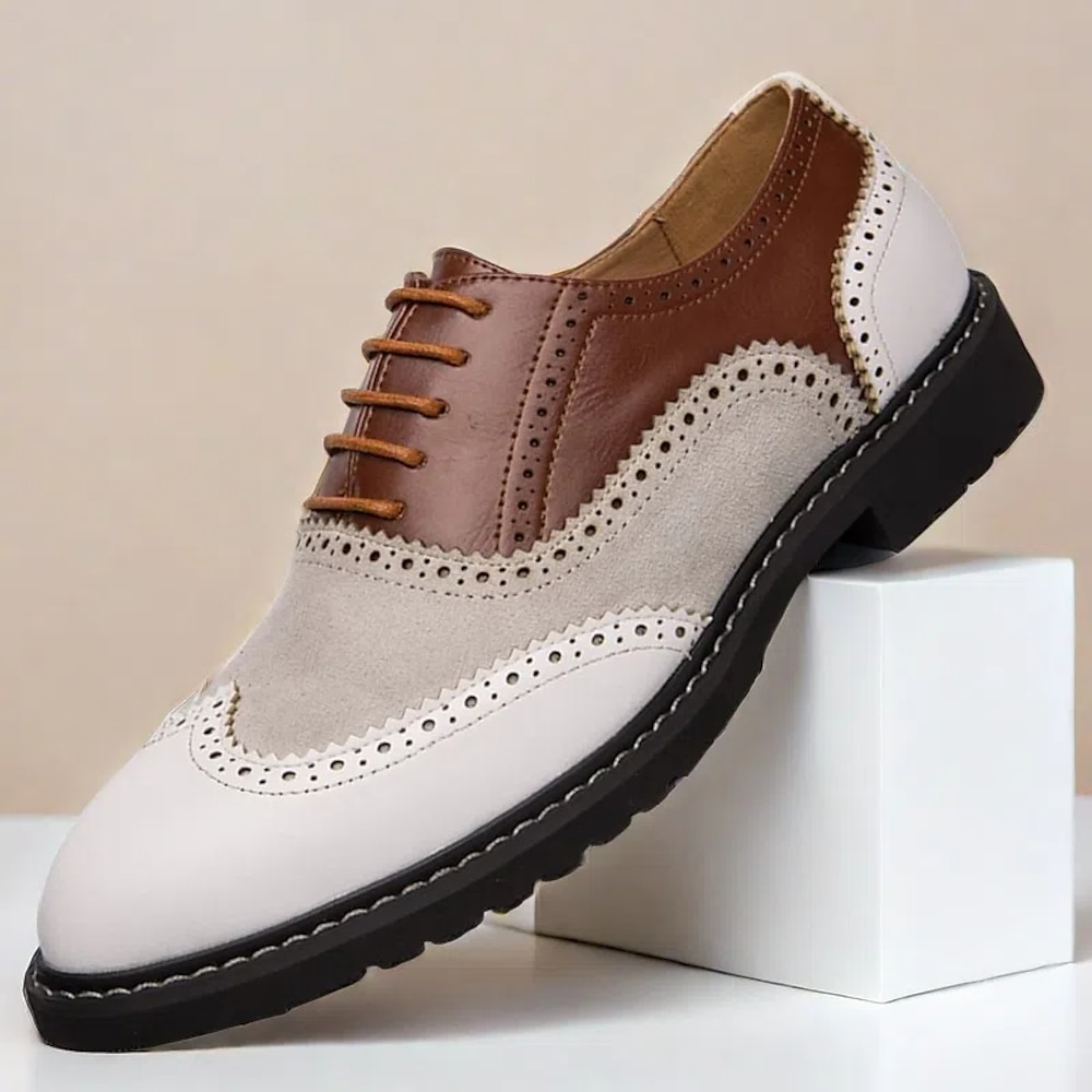 Zweifarbige Brogue-Oxford-Schuhe mit Flügelkappe für Herren - Design aus echtem Leder und Wildleder, formelles Vintage-Schuhwerk für Hochzeiten und Geschäftskleidung Lightinthebox