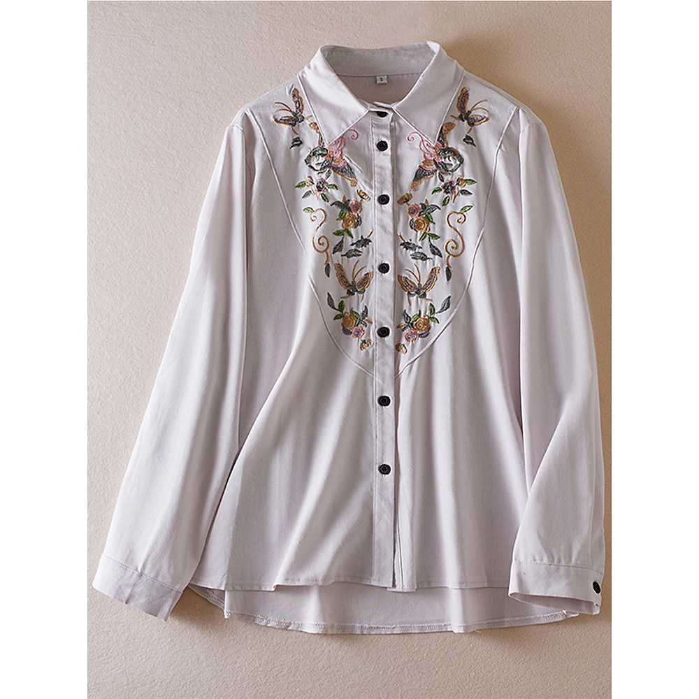 Damen Boho-Shirt Brautkleider schlicht Blumen Blume Normale Oberteile Langarm Bischof Quadratischer Ausschnitt Bestickt Formschluss Valentinstag Arbeit Täglich Beige Frühling, Herbst, Winter, Sommer Lightinthebox