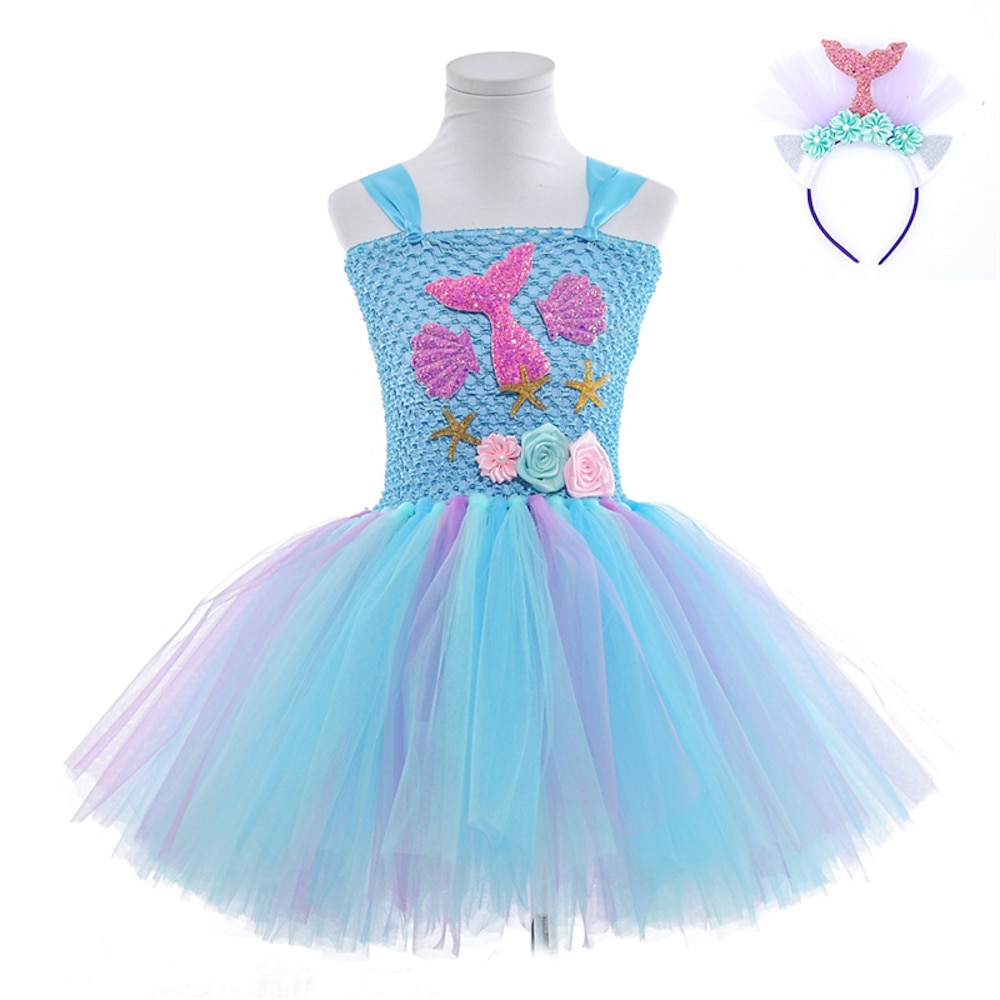 kinderkleidung Mädchen Cosplay-Kleid Party Kleid Meerjungfrau Ärmellos Leistung Geburtstag Krawattenknoten Schön Süß Polyester Knielang abendkleider A Linie Kleid Tüll-Kleid Sommer 4-12 Jahre Blau Lightinthebox