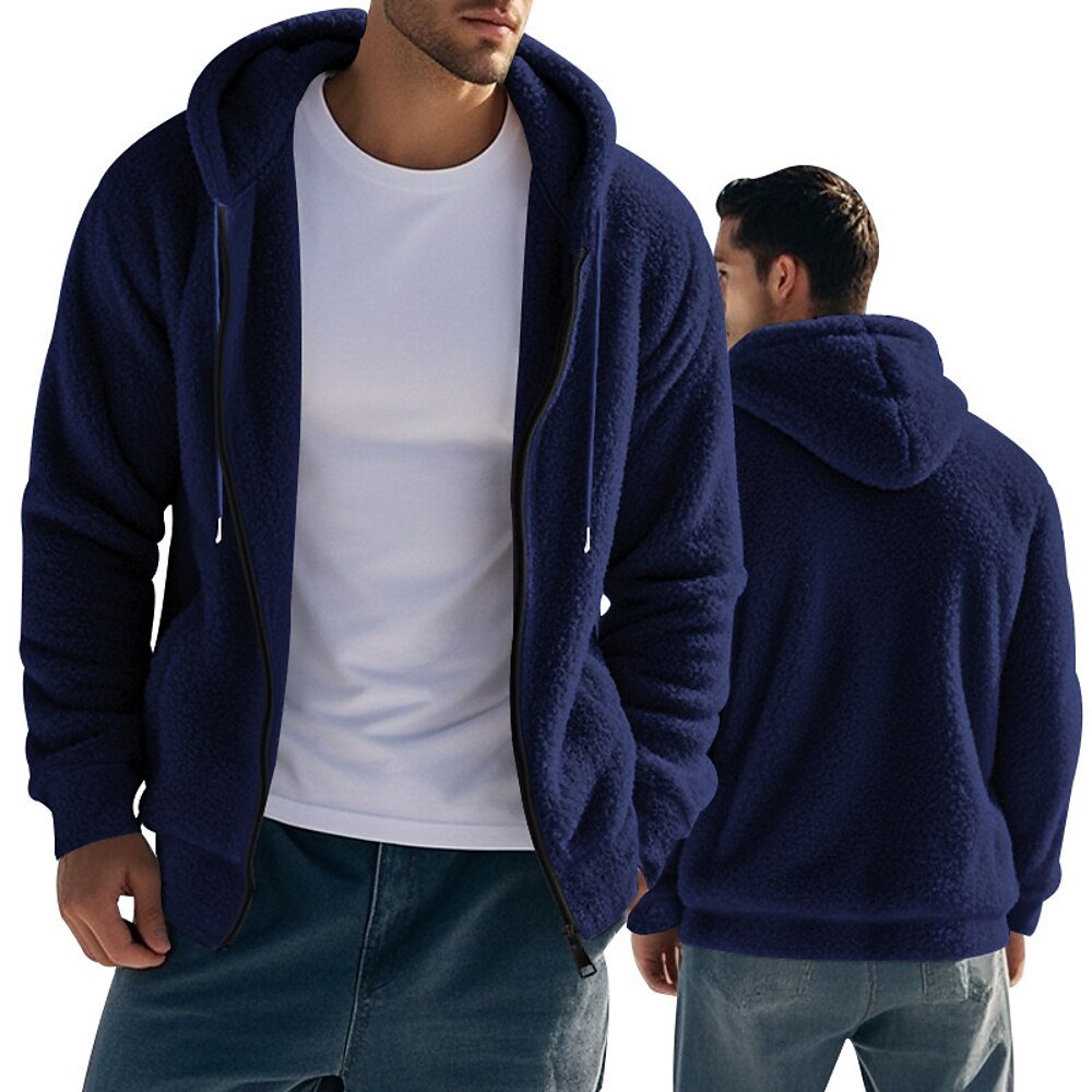 Herren Hoodie Sweatshirt Kapuze Kapuzenshirt mit durchgehendem Reißverschluss Fleece-Hoodie Schwarz Marineblau Khaki Grau Mit Kapuze Glatt Patchwork Sport Natur Täglich Festtage Polyester Lightinthebox