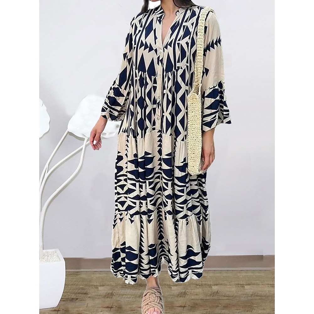 Damen Casual kleid Boho Chic Kleider Böhmen Kuschelig Stilvoll Graphic Maxidress Kurzarm V Ausschnitt Bedruckt Lockere Passform Urlaub Täglich Strand Schwarz Rote Blau Sommer Frühling Herbst Lightinthebox