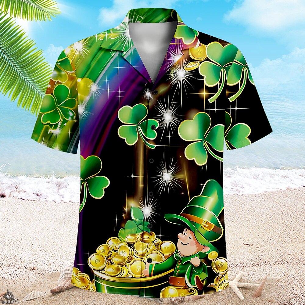 St. Patrick Herren Kleeblatt Lässiges Hemd Kurzarm Brautkleider schlicht Geschenk Normal Casual Sommer Frühling Kubanisches Halsband Knopf hoch Grün Lightinthebox