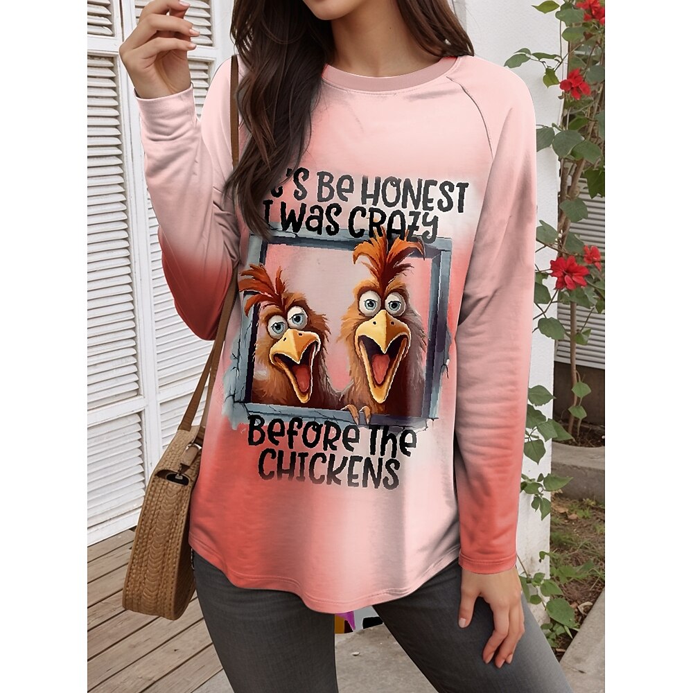 Damen T Shirt Brautkleider schlicht Tier Buchstabe Lange Oberteile Langarm Rundhalsausschnitt Bedruckt Regular Fit Täglich Rosa Herbst Winter Lightinthebox