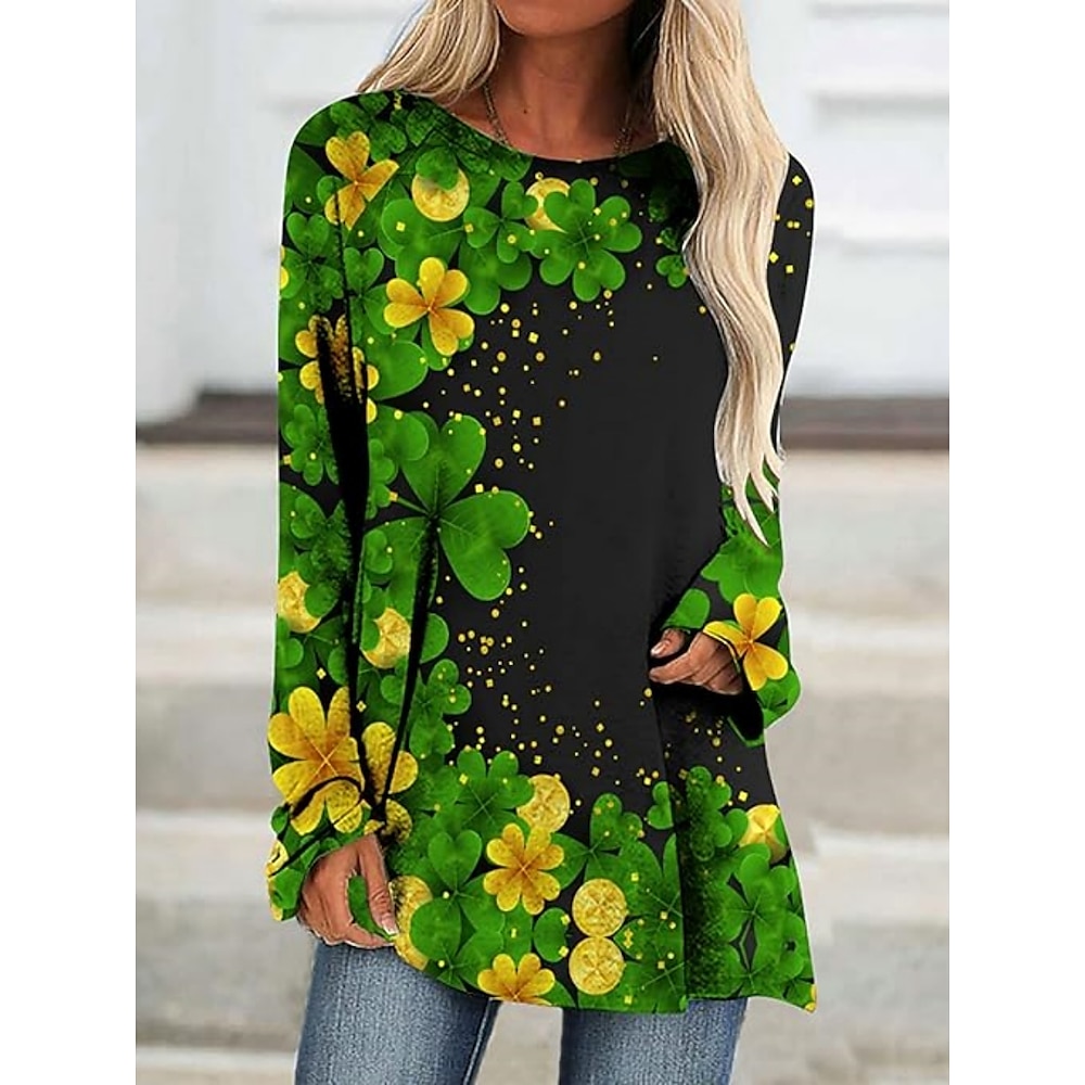 Damen St. Patrick's Day T-Shirt Alltag Casual Langarm Grün Herbst Winter Lightinthebox