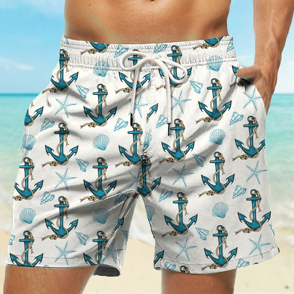 Herren Anker Meeresbewohner Shorts Kurze Hosen Sommer-Shorts Strandshorts Kurze Hosen Mittlere Taillenlinie Tropisch Strassenmode Hawaiianisch Urlaub Täglich Festtage Tasche Kordelzug Elastische Lightinthebox