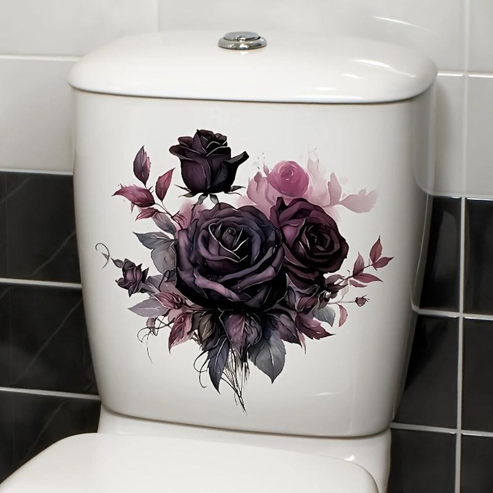 Aufkleber für Toilettendeckel mit gotischer Rose - leicht anzubringender, entfernbarer Badezimmer-Dekor-Aufkleber, perfekt für zu Hause romantische Geschenke, lustig und süß, Wandaufkleber, Lightinthebox