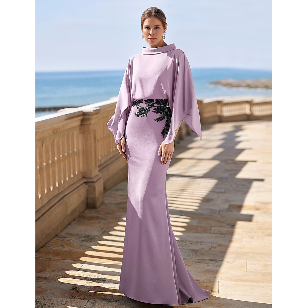 A-Linie Kleid Brautmutterkleid Elegant Stehkragen Knöchellänge Stretch Chiffon Halbe Ärmel mit Spitze Einheitliche Farbe 2024 Lightinthebox