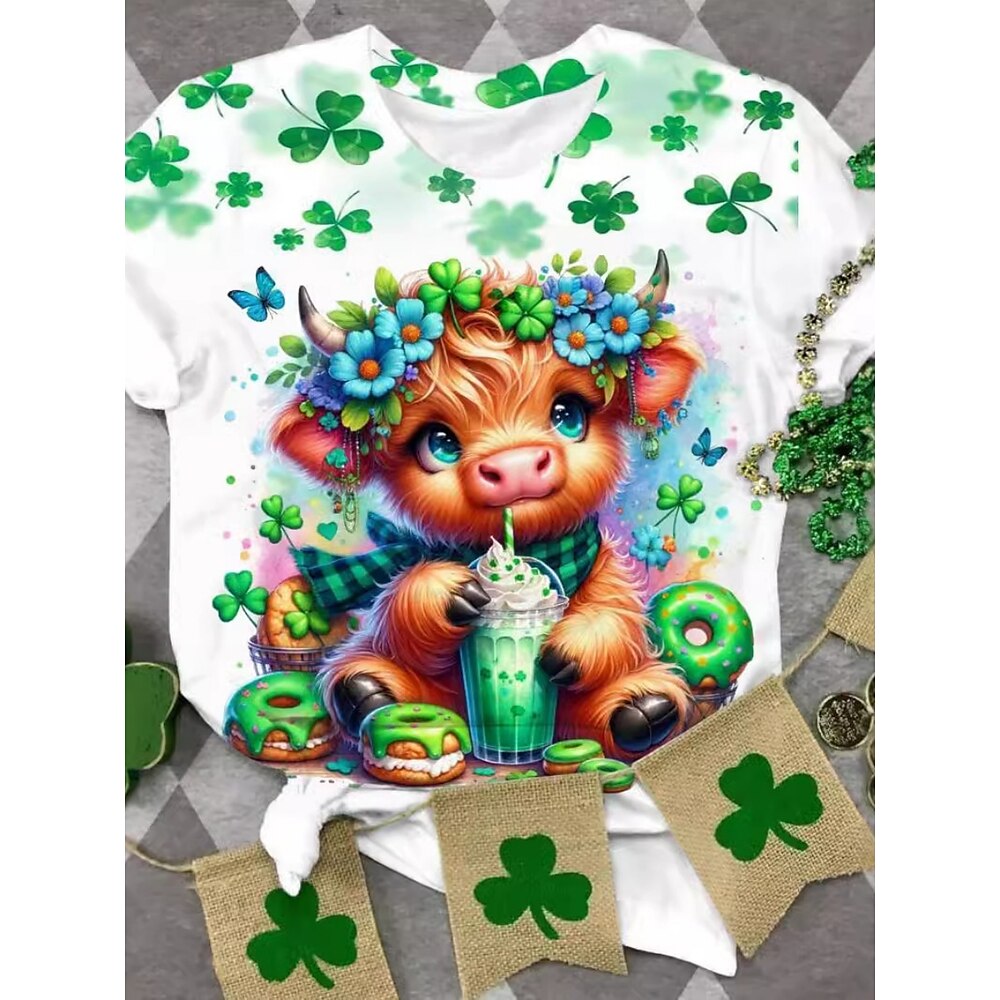 Damen St. Patrick's Day T-Shirt Alltag Casual Kurzarm Weiß Sommer Lightinthebox