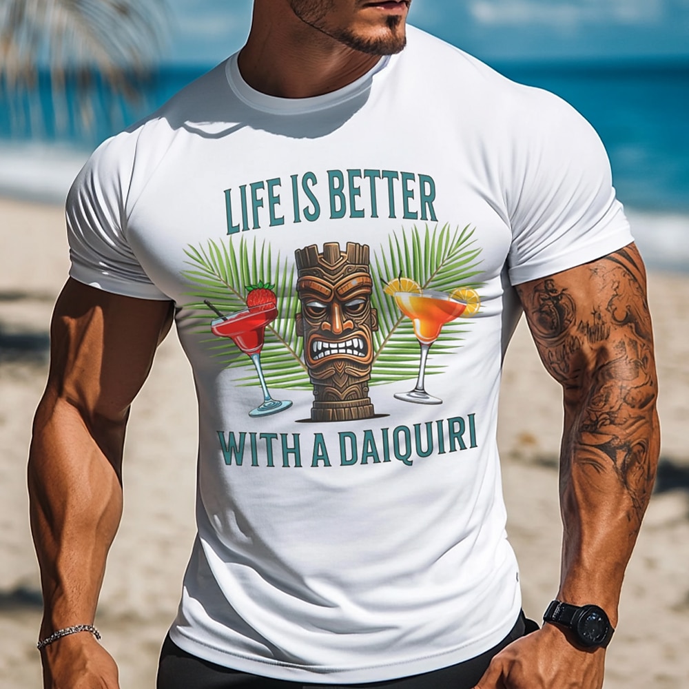 Herren Tropisch Tiki Lustiger Hawaiianer T Shirt T-Shirt 100% Baumwolle Kurzarm Grafik Hemd Weiß Bequemes T-Shirt Urlaub Strasse Modedesigner-Kleidung Lightinthebox