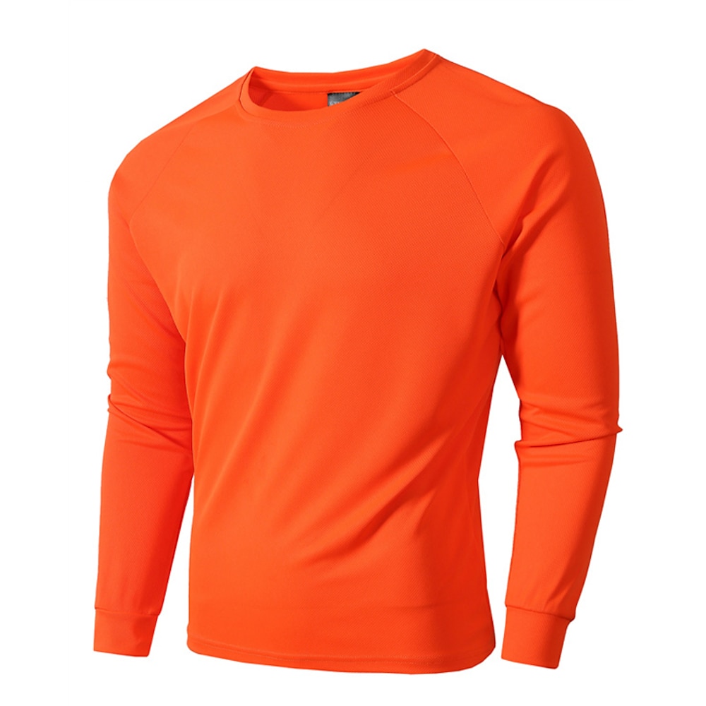 Herren T-Shirt Langarm Rundhalsausschnitt T-Shirt Muskel-T-Shirt Bodybuilding-Stretch-T-Shirt Außen Schnelltrocknend Trainieren Weich Schweißableitend Polyester Schwarz Blau Orange Fitnessstudio Lightinthebox