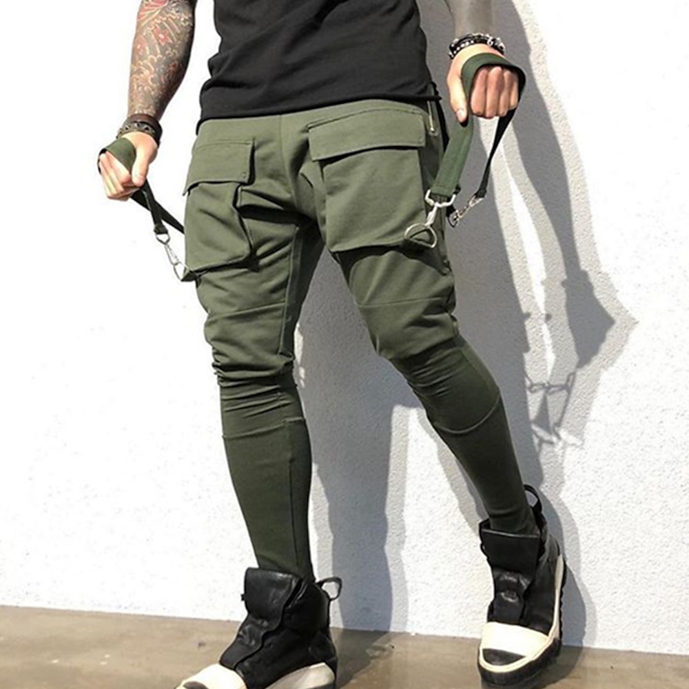 Herren Cargohose Cargohosen Eng Jogginghose Trainingshose Hose Hosen Cargo-Jogginghose Kordelzug Elastische Taille Multi Pocket Glatt Komfort Weich In voller Länge Outdoor Casual Täglich Modisch Lightinthebox