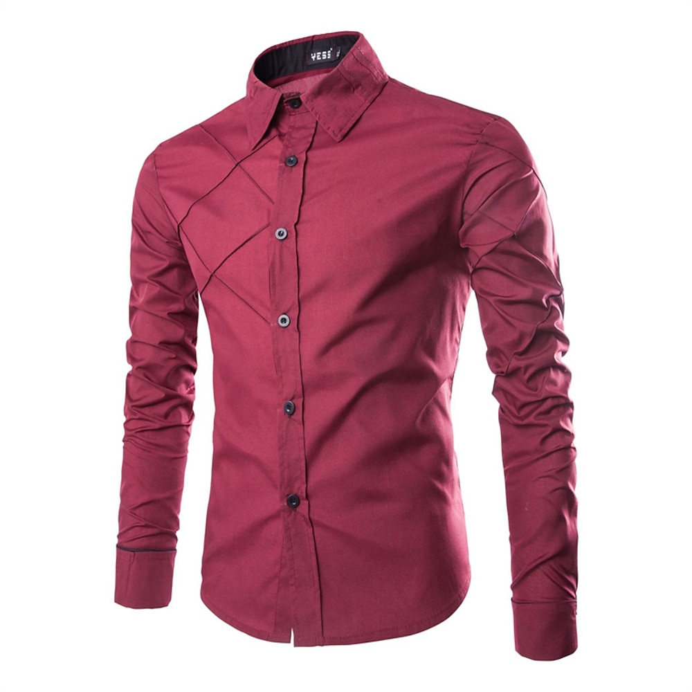 Herren Hemd Oberhemd Knopfhemd Glatt Hochzeit Party Schwarz Weiß Wein Marineblau Langarm Kargen Frühling Herbst Bekleidung Lightinthebox