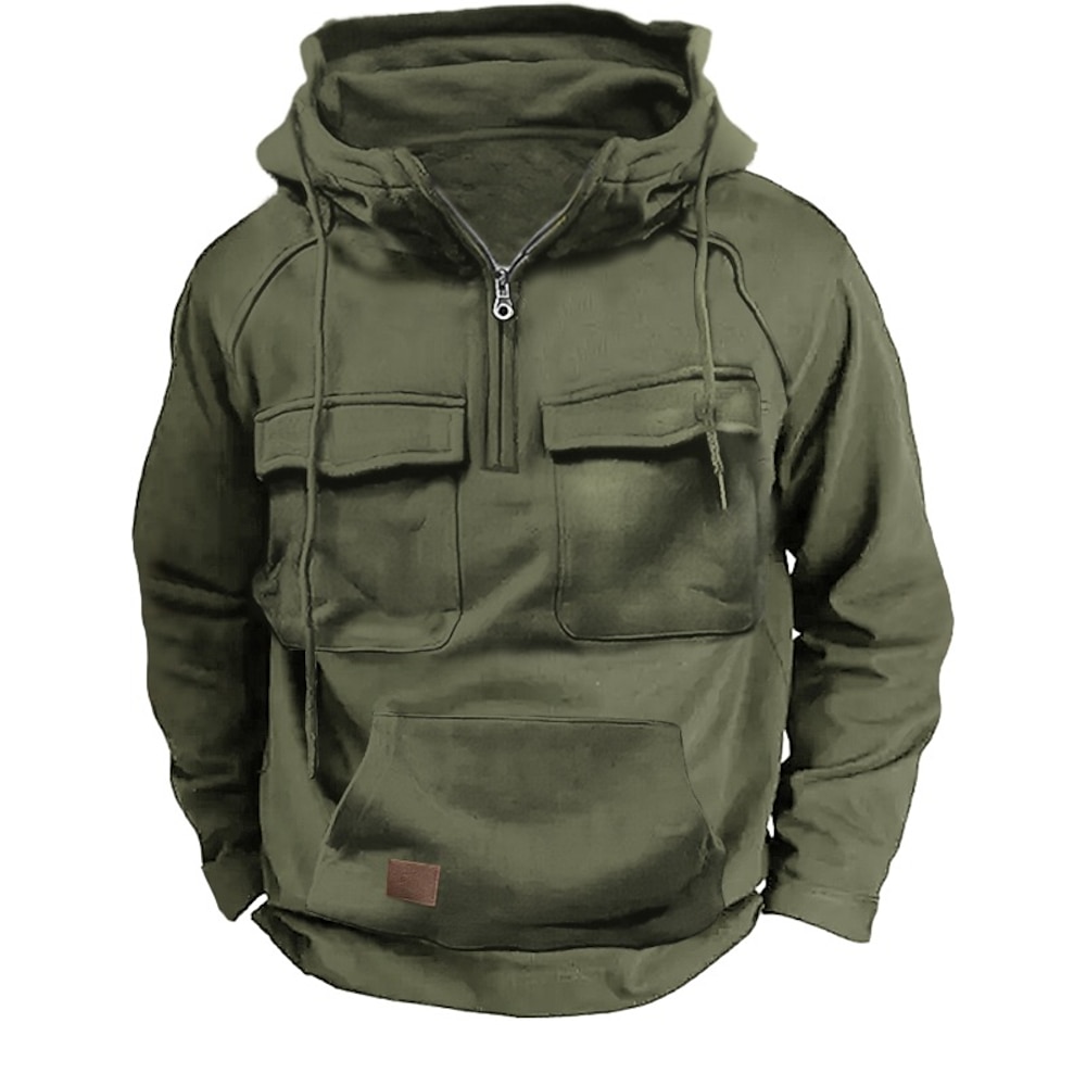 Herren Hoodie Sweatshirt Kapuze Hoodie mit Viertelreißverschluss Taktischer Kapuzenpullover Schwarz Armeegrün Blau Khaki Dunkelgray Mit Kapuze Glatt Tasche Sport Natur Täglich Festtage Strassenmode Lightinthebox