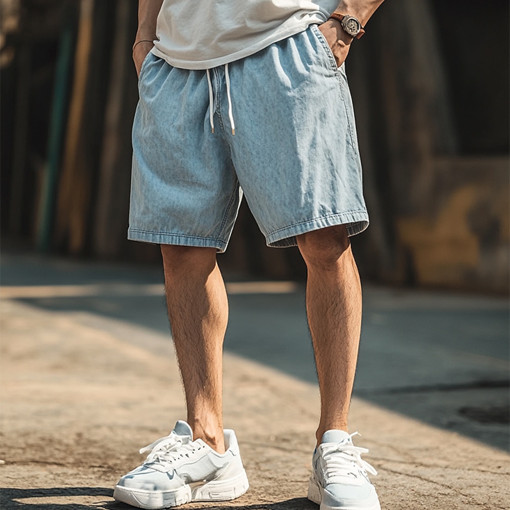 Herren Shorts Kurze Hosen Sommer-Shorts Jeans-Shorts Strandshorts Kurze Hosen Kordelzug Elastische Taille Glatt Atmungsaktiv Knielänge Outdoor Heim Yoga Hawaiianisch Brautkleider schlicht Schwarz Lightinthebox