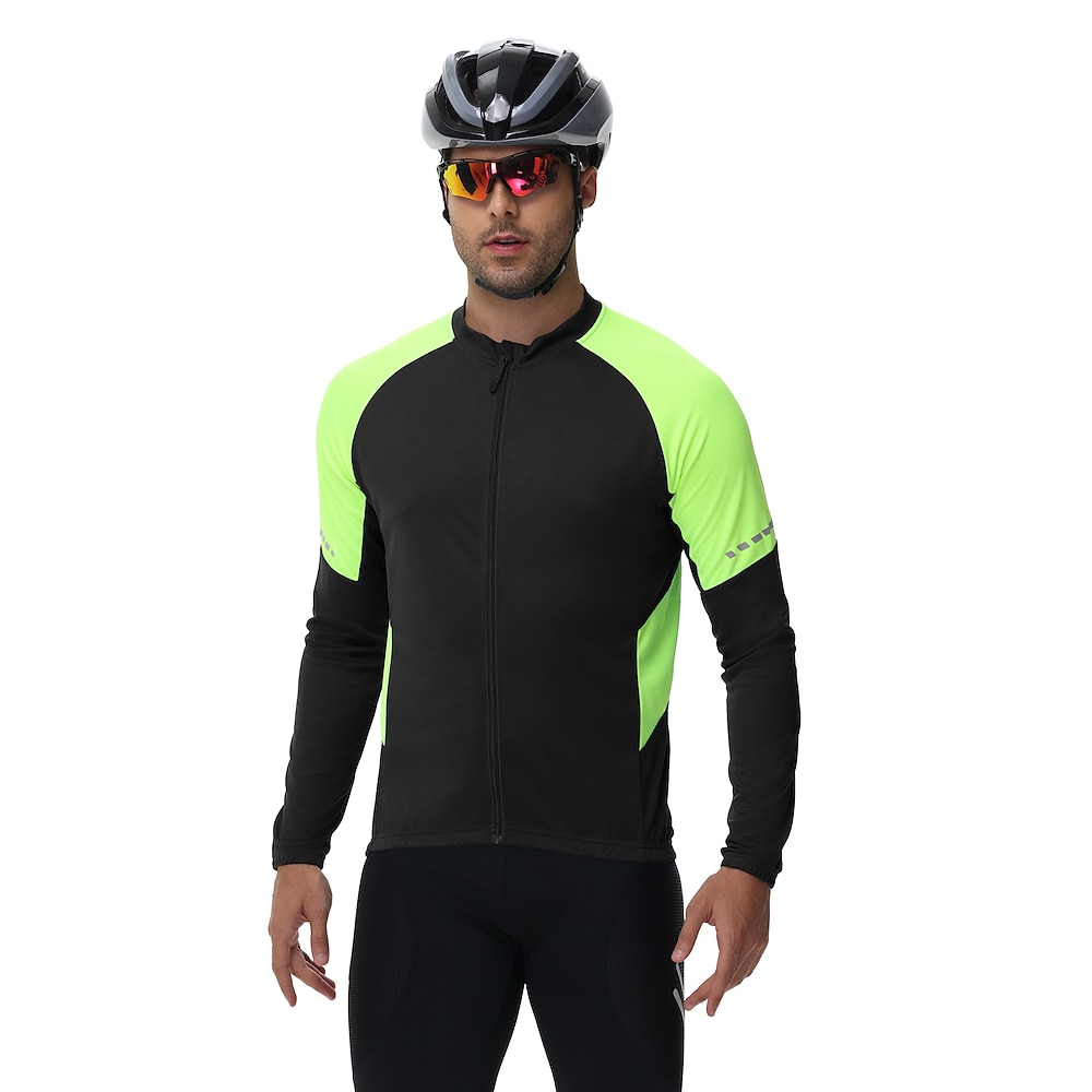 Herren Radtrikot fahrradbekleidung Fahrradtrikot Langarm Fahhrad Trikot Shirt mit 3 Gesäßtaschen Sonnenschutz Schnelles Trocknung Atmungsaktiv Reflexstreiffen Blau Grün Dunkelblau Sport Bekleidung Lightinthebox