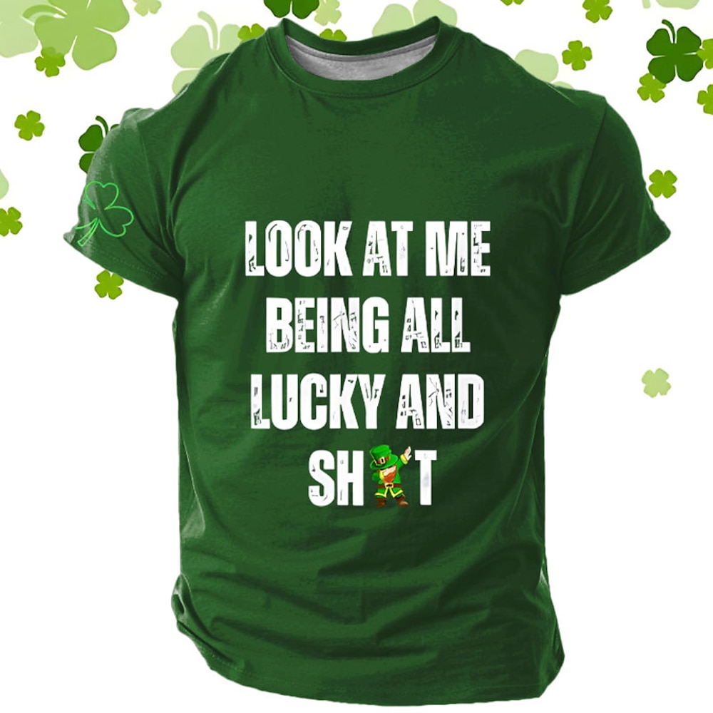 St. Patrick Herren Kleeblatt Glückliche Iren T Shirt Kurzarm T-Shirt 3D-Druck Rundhalsausschnitt Hemd Designer Brautkleider schlicht Party Festtage Klub Schwarz Grün Sommer Frühling Bekleidung S M L Lightinthebox