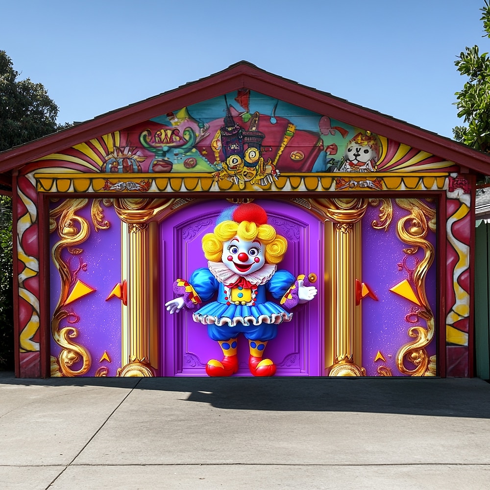 Karneval Mardi Gras Türdekorationen Garagentorabdeckung lustiges Clown-Outdoor-Banner große Kulisse für den Urlaub Outdoor-Garagentor-Home-Wanddekorationen Lightinthebox