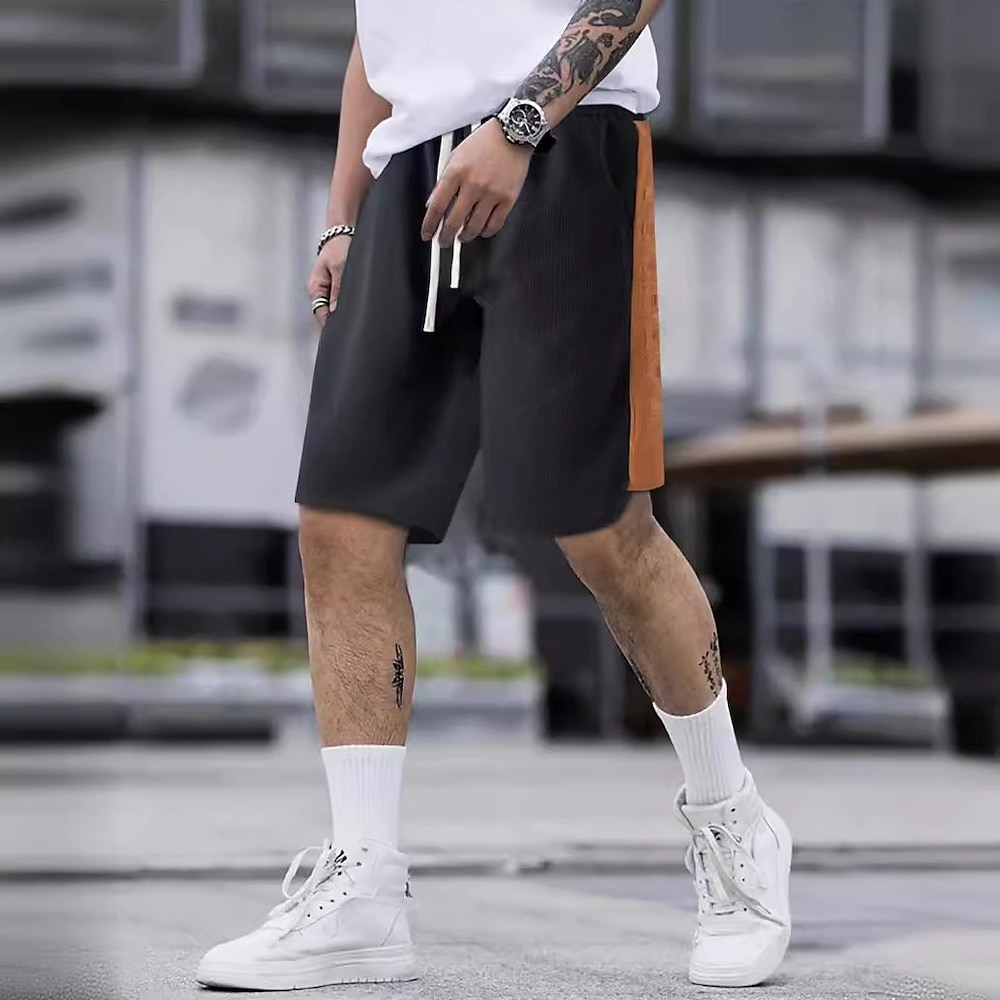 Herren Waffel-Shorts Sweatshorts Kurze Hose Sommer-Shorts Bermudas Patchwork Kordelzug Elastische Taille Glatt Komfort Weich Knöchellänge Sports Outdoor Täglich Laufen Modisch Athleisure Schwarz Weiß Lightinthebox