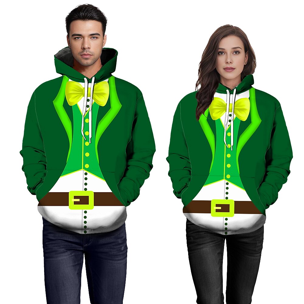 St. Patrick's Day Kleeblatt irisch Kapuzenshirt Glücksklee Vordertasche Grafik Für Paar Herren Damen Erwachsene St. Patrick's Day 3D-Druck Party Casual Lightinthebox