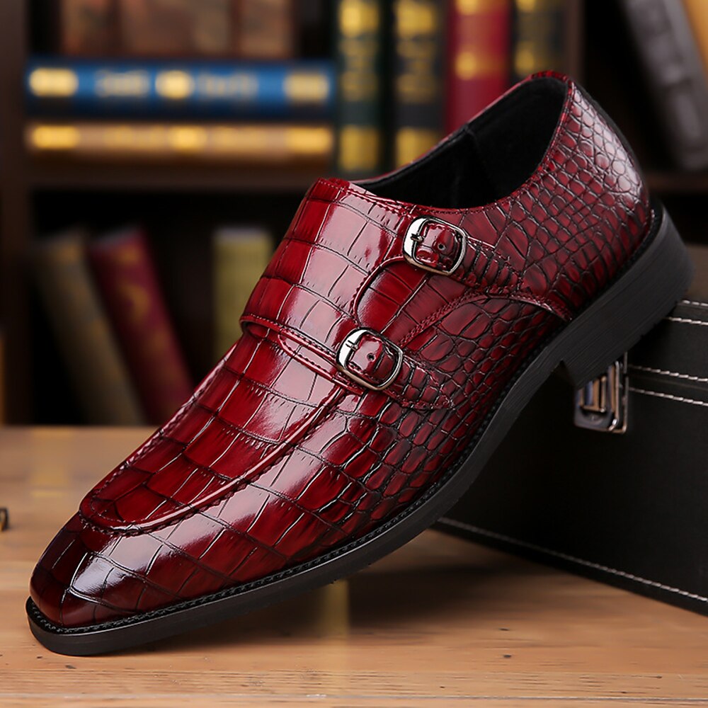 Rote Monkstrap-Schuhe aus Kunstleder mit Krokodilmuster und glänzendem Lack-Finish für Herren - formelles Business- und Party-Schuhwerk Lightinthebox