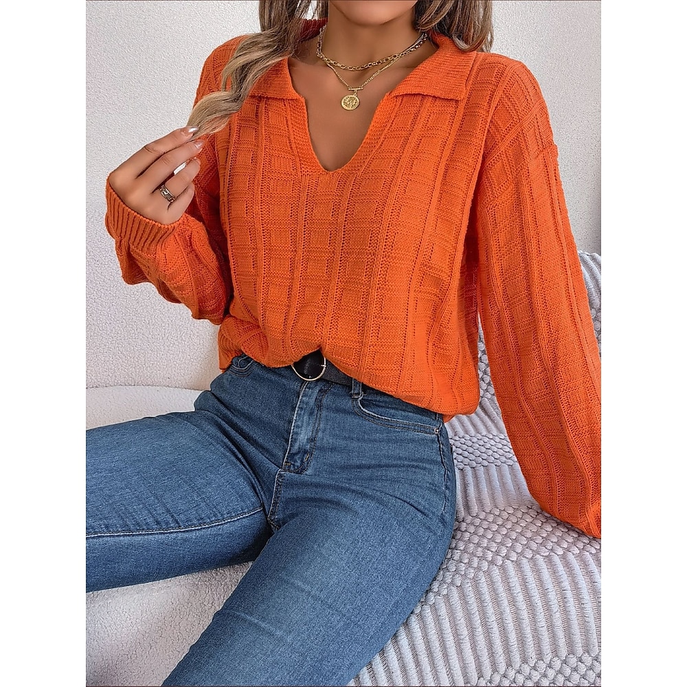 Damen Pullover Brautkleider schlicht Weich Einfarbig Gerippt V Ausschnitt Strick Langarm Normale Oberteile Stricken Outdoor Täglich Wochenende Weiß Orange Frühling Herbst Lightinthebox