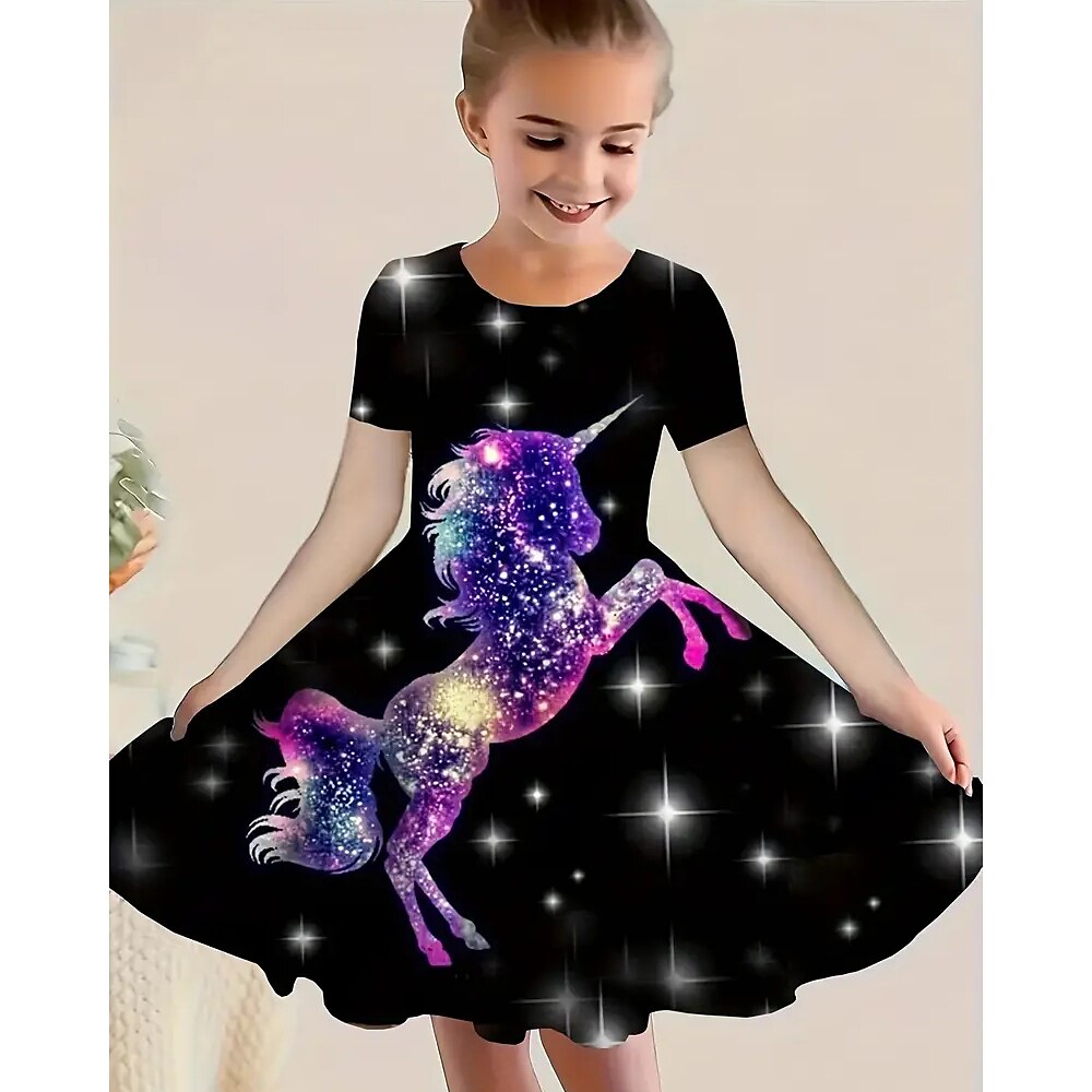 Mädchen' 3D Graphic Einhorn Kleid Kurzarm Sommer Frühling Urlaub Täglich Festtage Prinzessin Schön Süß kinderkleidung 4-12 Jahre Casual kleid A Linie Kleid Knielang Regular Fit Lightinthebox