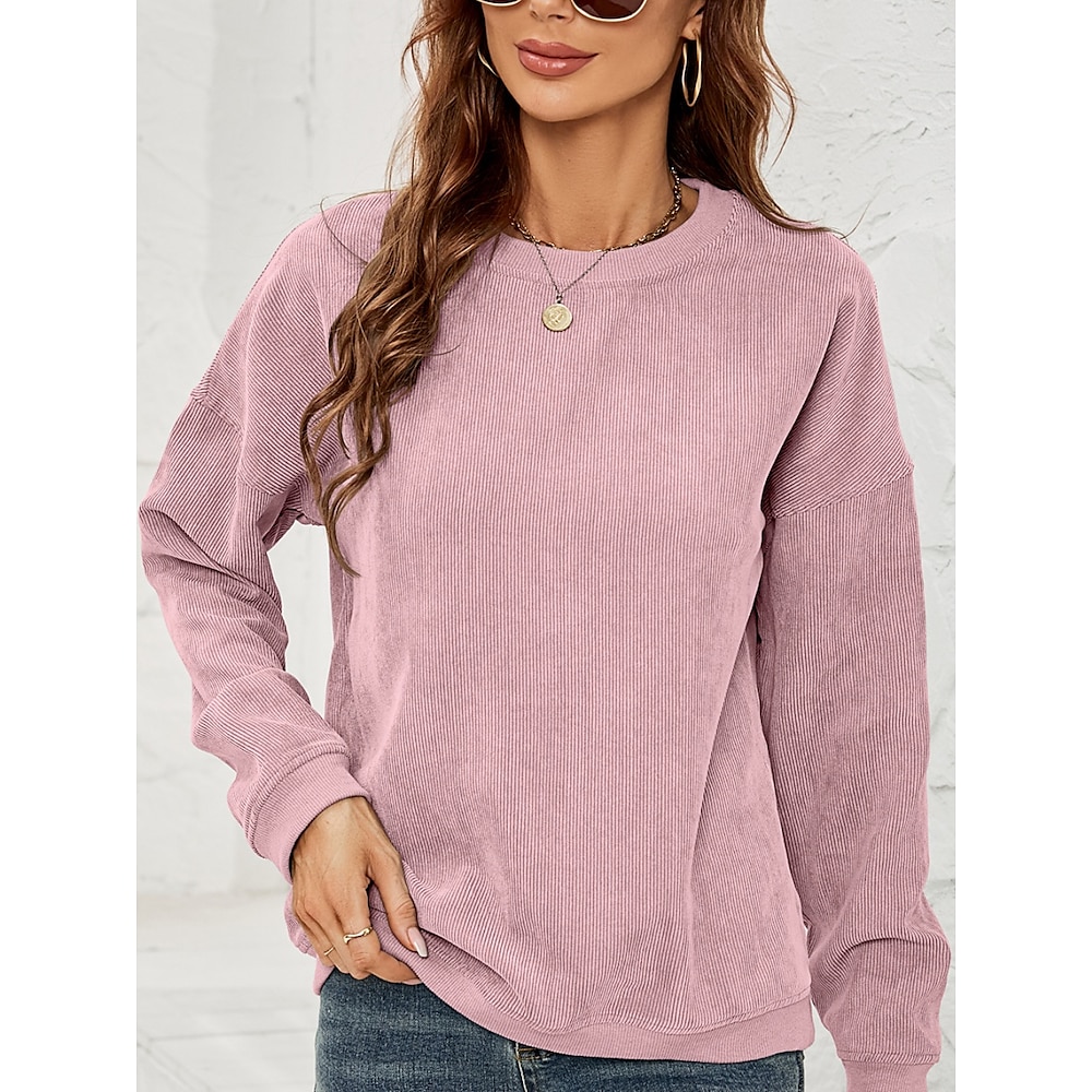 Sweatshirt für Damen, lässig, schlicht, für den Alltag, Rundhalsausschnitt, langärmelig, rosa, grün, Herbst/Winter Lightinthebox