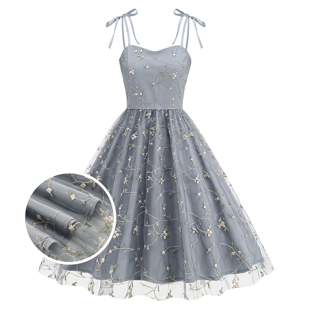 Retro Vintage 1950s Cocktailkleid Kleid Flare-Kleid Damen Bestickt Gitter / Plaid Blume Maskerade Veranstaltung / Fest Festival Erwachsene Kleid Homecoming-Kleider Lightinthebox