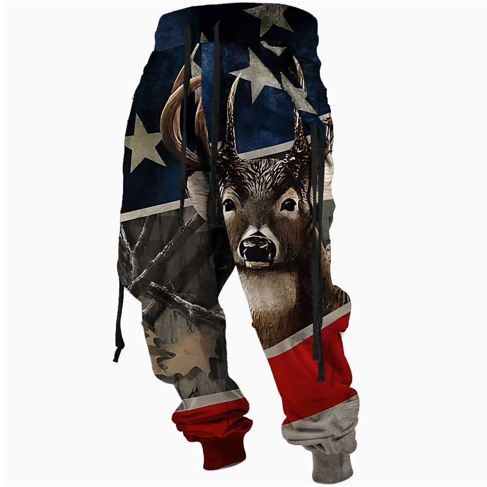 Herren Amerikanische US-Flagge Jagd Hirsch Jogginghose Trainingshose Hose Hosen Mittlere Taillenlinie Elastischer Kordelzug in der Taille Aktiv Vintage Brautkleider schlicht Outdoor Strassenmode Mit Lightinthebox