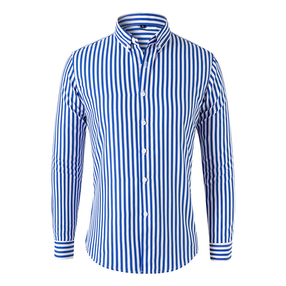 Herren Hemd Oberhemd Knopfhemd Streifen Hochzeit Party Schwarz Weiß Rote Marineblau Langarm Umlegekragen Frühling Herbst Bekleidung Button-Down Lightinthebox