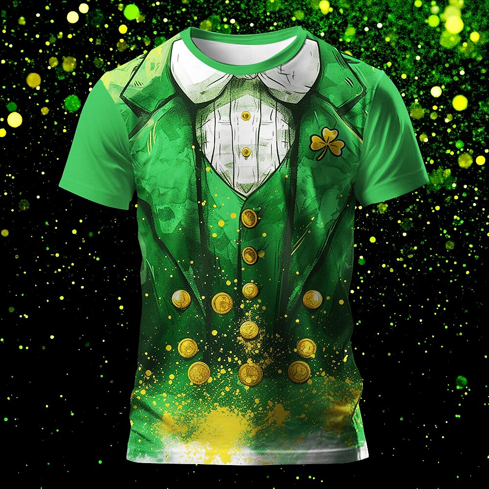 St. Patrick Herren Kleeblatt Kostüm T Shirt Kurzarm T-Shirt 3D-Druck Rundhalsausschnitt Hemd Designer Brautkleider schlicht Party Festtage Klub Grün Sommer Frühling Bekleidung S M L XL XXL XXXL Lightinthebox