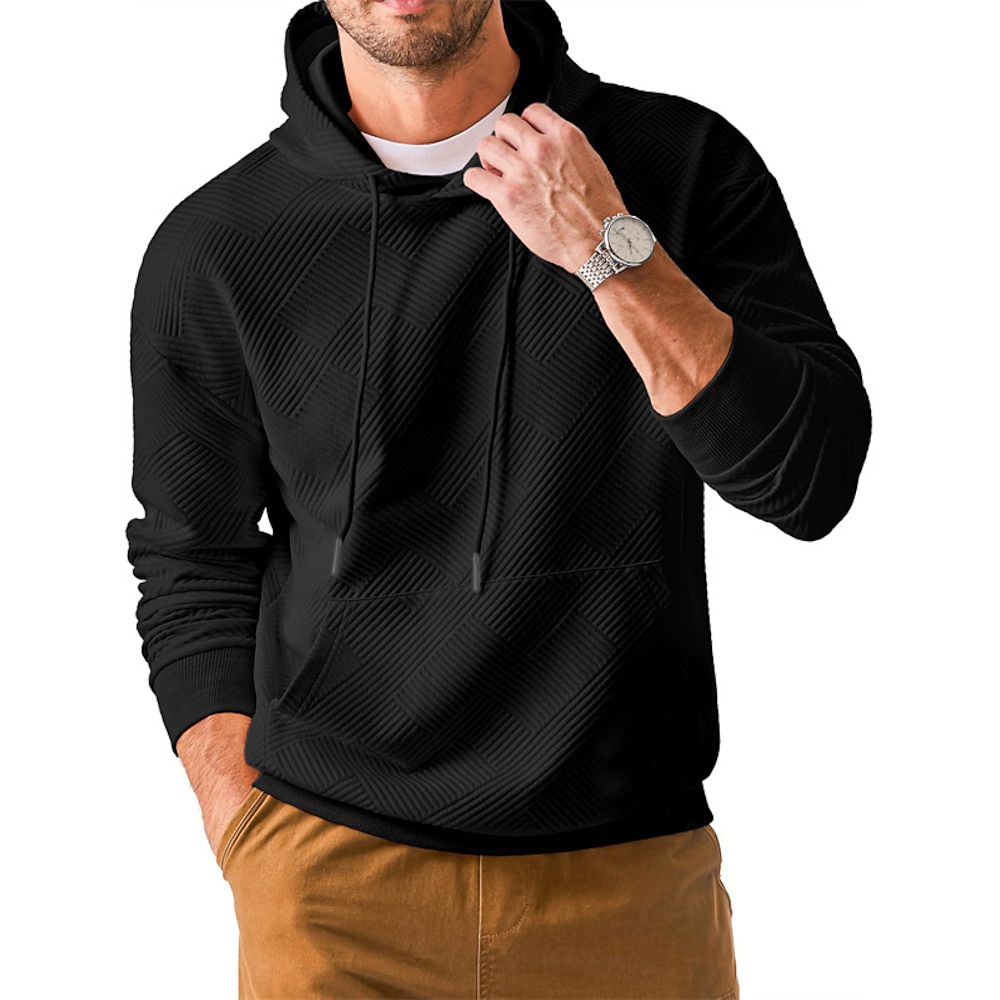 Herren Hoodie Sweatshirt Kapuze Aprikose Schwarz Mit Kapuze Glatt Jacquard Vordertasche Sport Natur Täglich Festtage Polyester Strassenmode Basic Brautkleider schlicht Frühling Herbst Bekleidung Lightinthebox