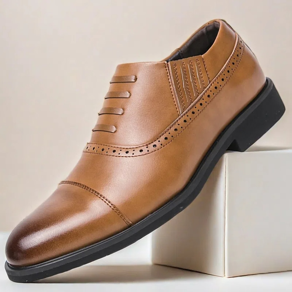 Herren-Slipper aus hellbraunem Kunstleder - elegante Brogue-Details für formelle Anlässe und Business-Kleidung Lightinthebox