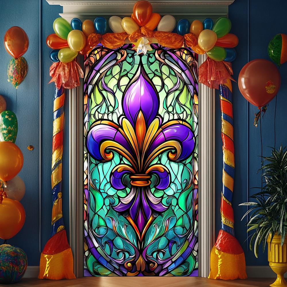 Karneval Fasching Fasnacht Türdekorationen Türbezüge Fleur de Lis Tür Gobelin Türvorhang Dekoration Kulisse Indoor/Outdoor Türbanner für Haustür Bauernhaus Lightinthebox