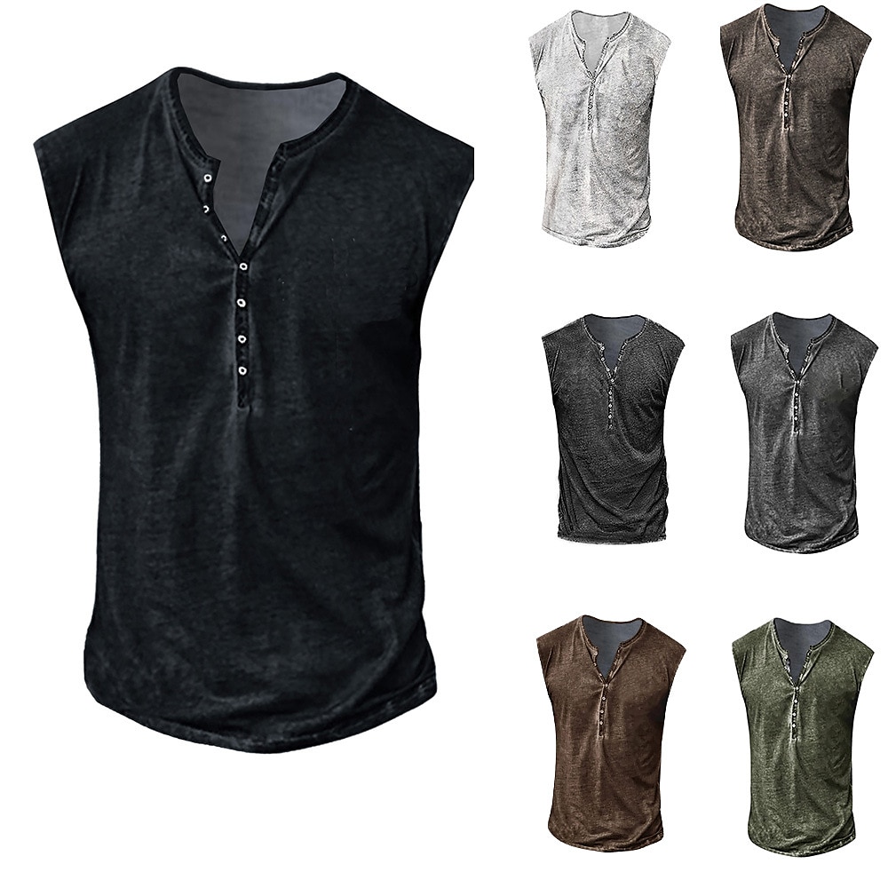 Herren Tank Top Henley Shirt Bedruckt Henley Urlaub Casual Ärmellos Knopf Bekleidung Vintage Lightinthebox